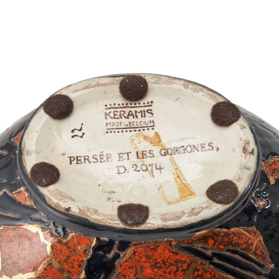 CHARLES CATTEAU (1880-1966) FOR BOCHE FRERES 'PERSÉE ET LES GORGONES' VASE Belgium, designe... - 2