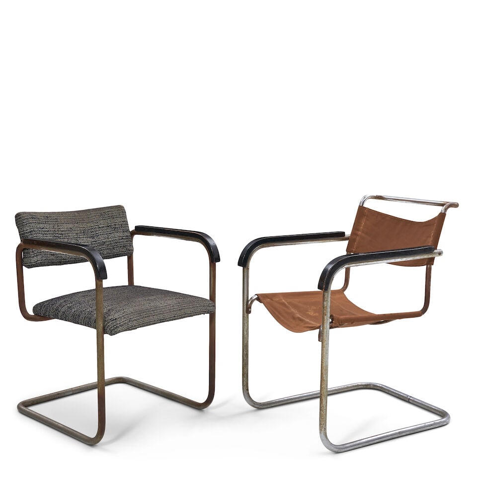 TWO MARCEL BREUER (1902-1981) CANTILEVERED ARMCHAIRS Hungary/Austria, designed 1928, one tubular... (1 of 3)