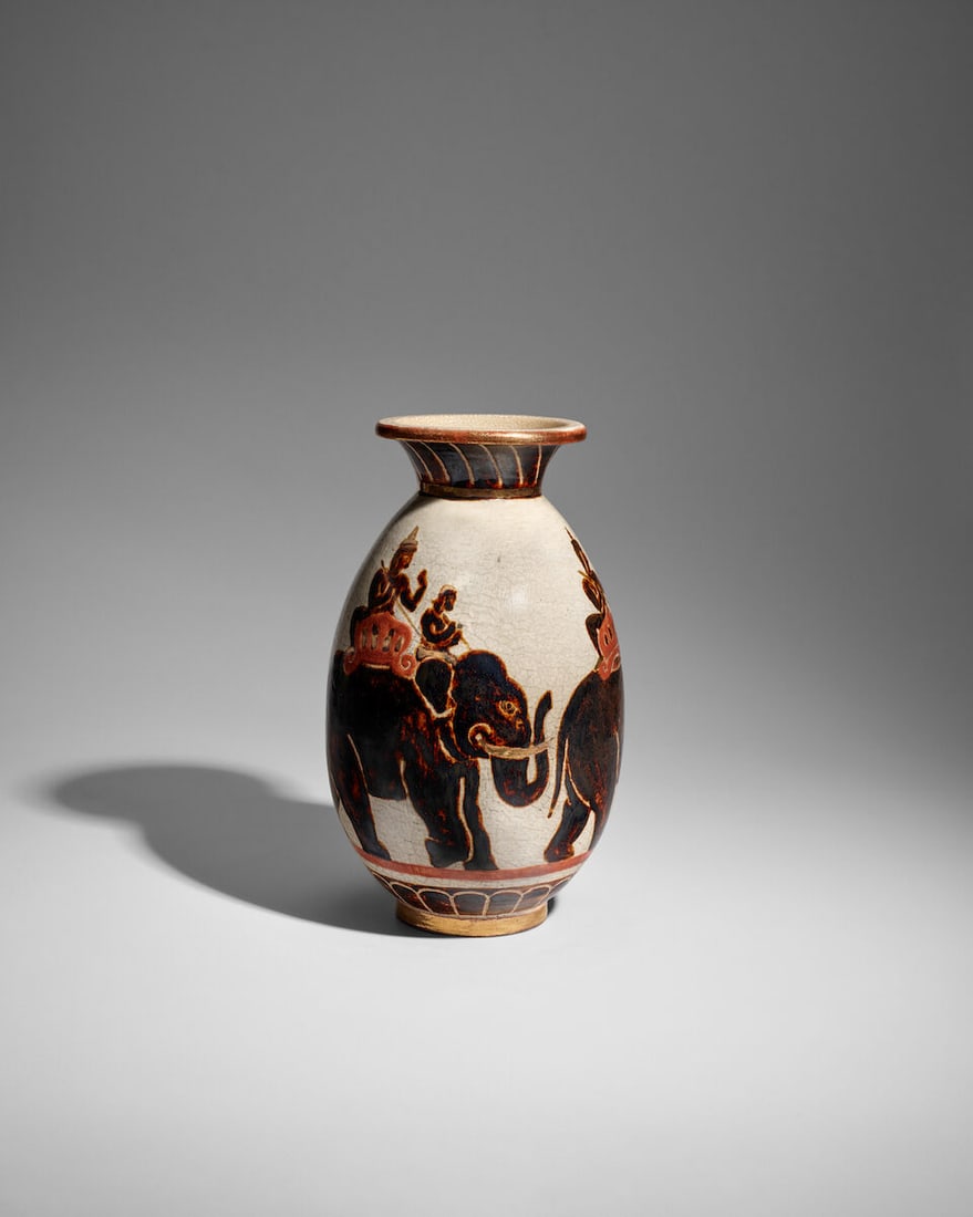 RENÉ BUTHAUD (1886-1986) Vase1925craquelure glazed stoneware with gilt highlights, glaze ma... - 3