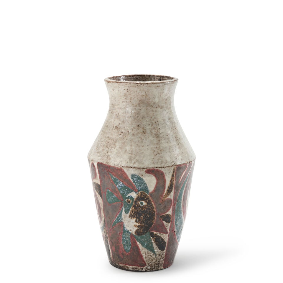 JEAN DERVAL (1925-2010) VASE France, c. 1955, glazed ceramic, painted mark 'Jean Derval,' ht. 10...: JEAN DERVAL (1925-2010) VASE France, c. 1955, glazed ceramic, painted mark 'Jean Derval,' ht. 10 1/4 in. Footnotes: Private Collection, St. Louis, Missouri. For further information on this lot please