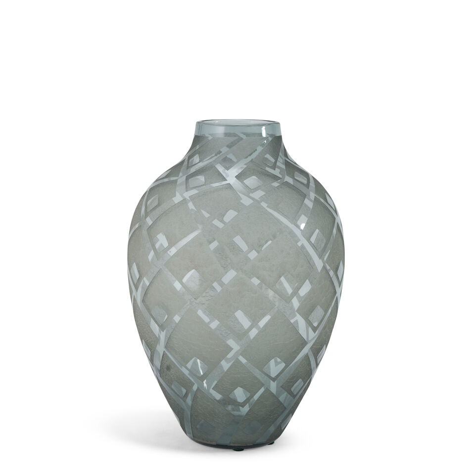 DAUM ART DECO VASE Nancy, France, c. 1930, acid-etched glass, wheel-etched mark 'Daum Nancy Fran...: DAUM ART DECO VASE Nancy, France, c. 1930, acid-etched glass, wheel-etched mark 'Daum Nancy France' and Cross of Lorraine, ht. 12 1/8, dia. 6 1/2 in. Footnotes: Private Collection, St. Louis, Missouri