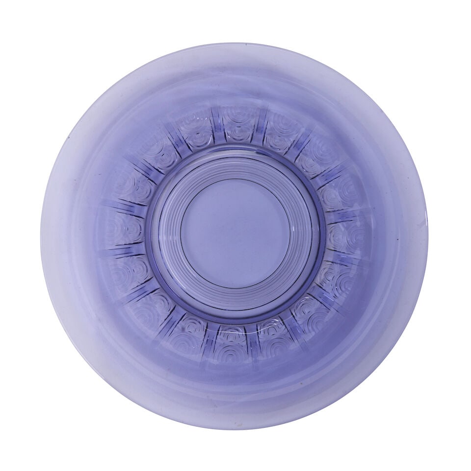 VAL ST. LAMBERT ART DECO CHARGER Belgium, c. 1930, molded glass, molded marks 'Val St. Lambert B...: VAL ST. LAMBERT ART DECO CHARGER Belgium, c. 1930, molded glass, molded marks 'Val St. Lambert Belgique,' dia. 16 1/4 in. Footnotes: Private Collection, St. Louis, Missouri. For further information