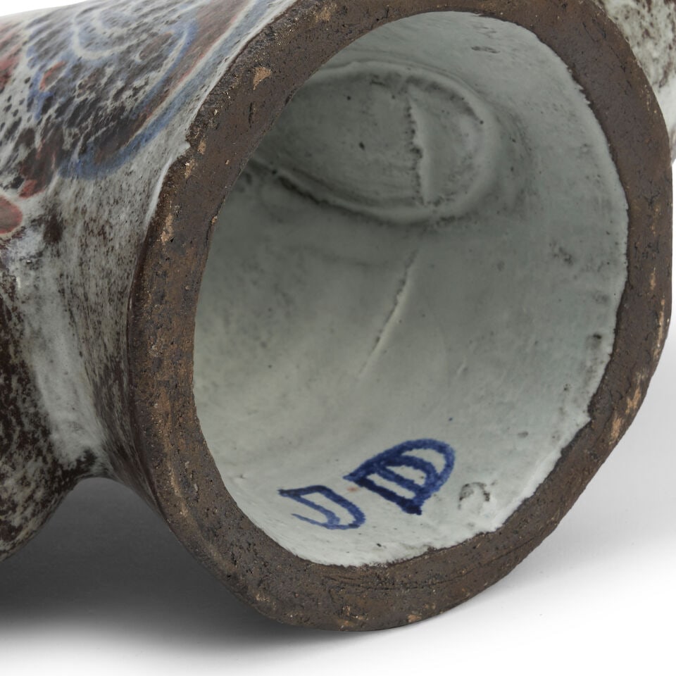 JEAN DERVAL (1925-2010) BIRD-FORM CONDIMENT SERVER France, c. 1955, glazed stoneware, painted ma... - 2