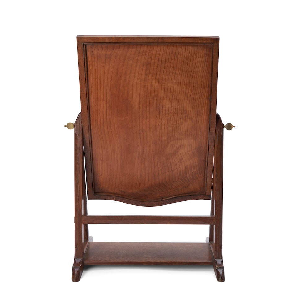 ERNEST GIMSON (1864-1919) DRESSER MIRROR England, c. 1910, oak, mirrored plate, brass, pine seco... - 2