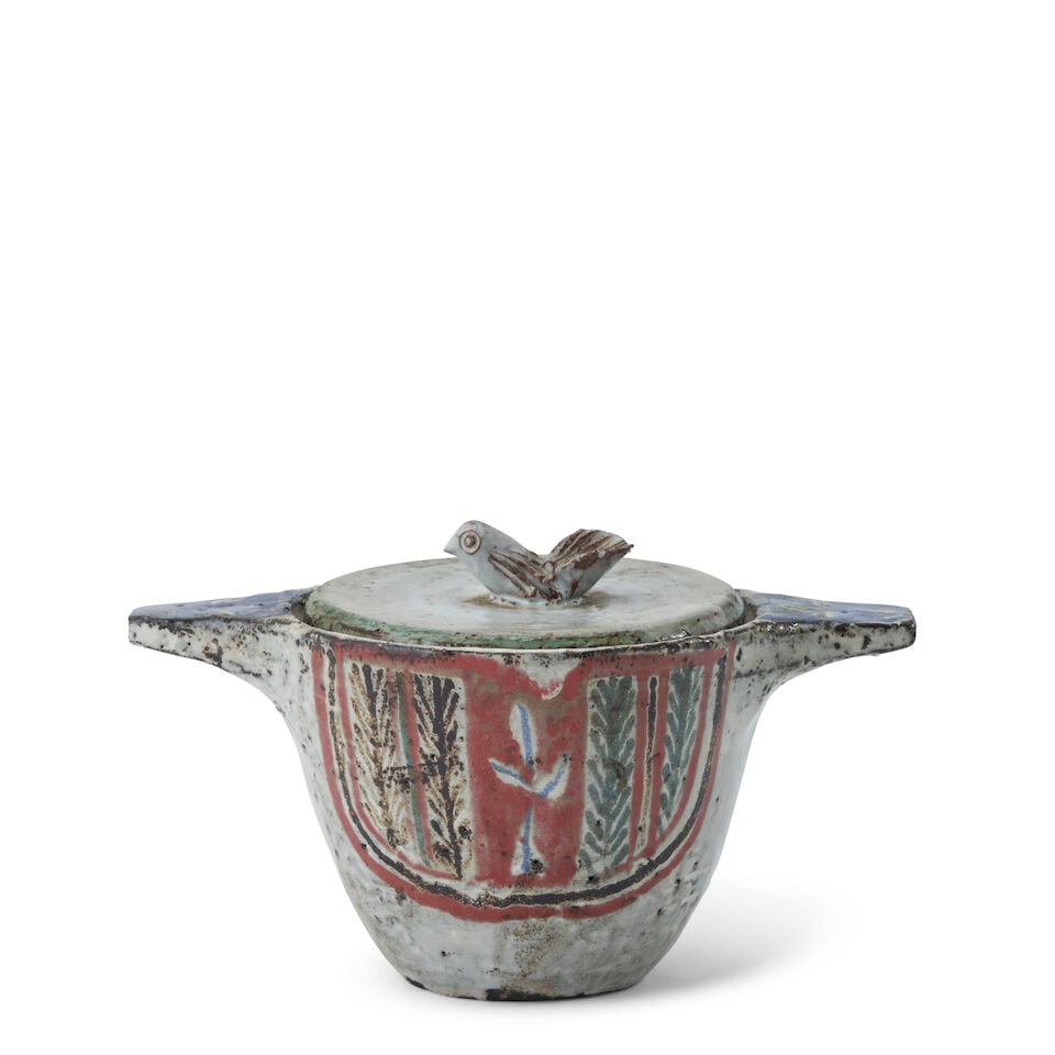 JEAN DERVAL (1925-2010) COVERED JAR France, c. 1955, glazed ceramic, painted mark 'Jean Derval,'...: JEAN DERVAL (1925-2010) COVERED JAR France, c. 1955, glazed ceramic, painted mark 'Jean Derval,' ht. 8 in. Footnotes: Private Collection, St. Louis, Missouri. For further information on this lot