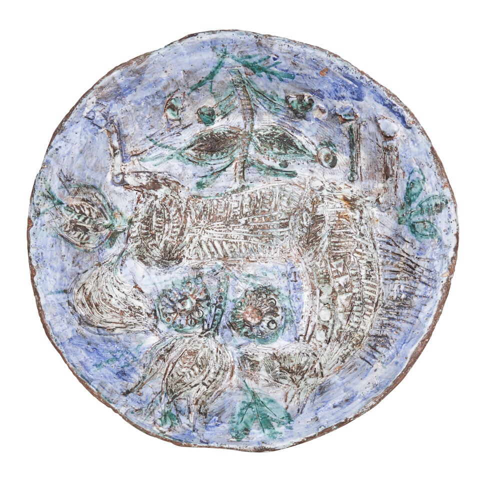 BORIS KASSIANOFF (1932-2006) CHARGER Vallauris, France, c. 1960, incised and glazed ceramic, unm...: BORIS KASSIANOFF (1932-2006) CHARGER Vallauris, France, c. 1960, incised and glazed ceramic, unmarked, dia. 19 3/4 in. Footnotes: Private Collection, St. Louis, Missouri. For further information on