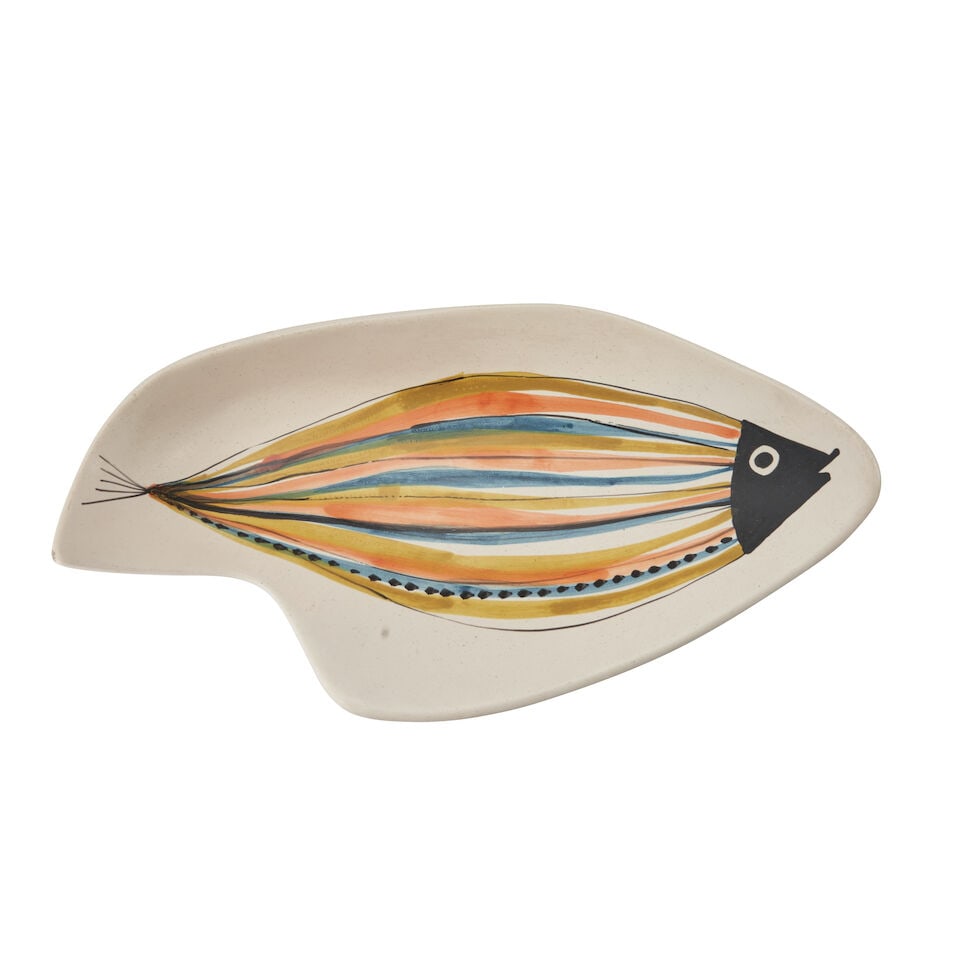 ROGER CAPRON (1922-1998) FISH PLATE Vallauris, c. 1960, glazed ceramic, painted mark 'Capron,' l...: ROGER CAPRON (1922-1998) FISH PLATE Vallauris, c. 1960, glazed ceramic, painted mark 'Capron,' lg. 19 3/8, wd. 10 1/4 in. Footnotes: Private Collection, St. Louis, Missouri. For further information on