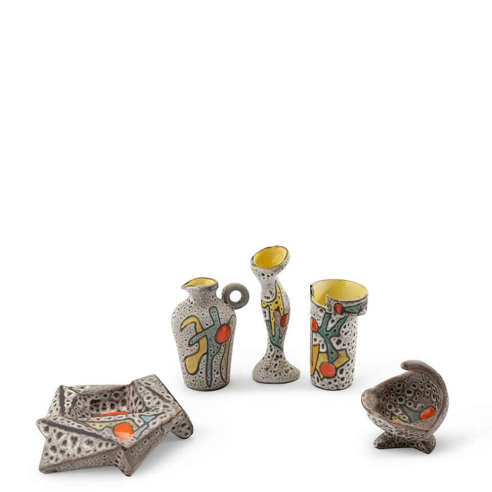 FIVE PIECES OF MARIUS BESSONE (1929-2001) TABLEWARE Vallauris, France, c. 1955, glazed ceramic, ... (1 of 3)