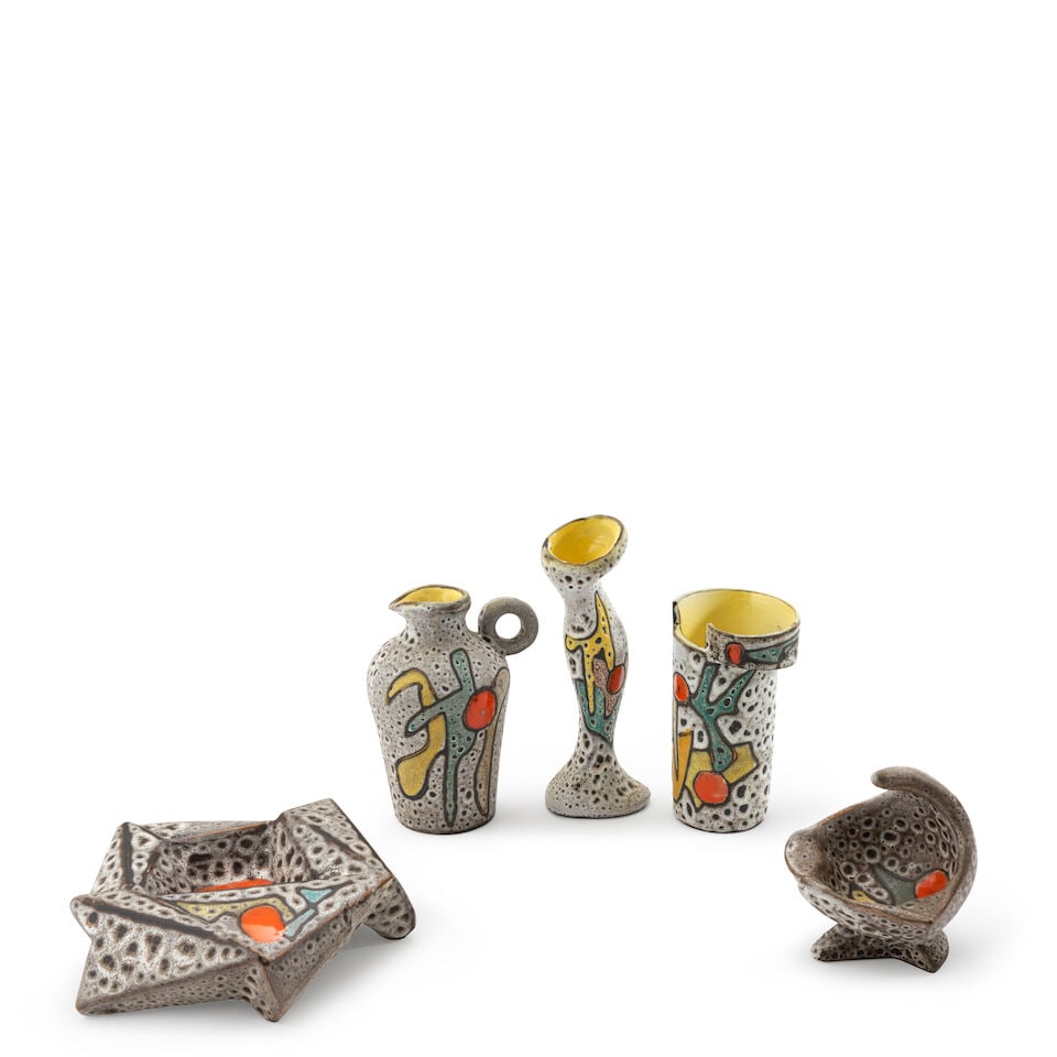 FIVE PIECES OF MARIUS BESSONE (1929-2001) TABLEWARE Vallauris, France, c. 1955, glazed ceramic, ... - 3