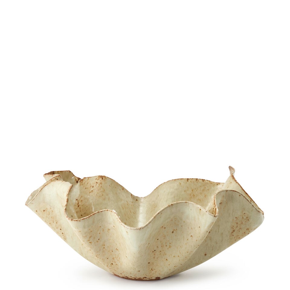 MID-CENTURY MODERN FREE-FORM BOWL probably France, c.1960, glazed ceramic, signed 'Leonne RC,' a...: MID-CENTURY MODERN FREE-FORM BOWL probably France, c.1960, glazed ceramic, signed 'Leonne RC,' approx. ht. 6 1/2, wd. 14, dp. 12 in. Footnotes: Private Collection, St. Louis, Missouri. For further