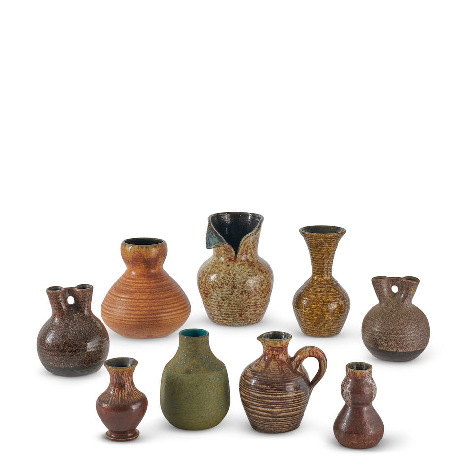 NINE POTERIE D'ACCOLAY VESSELS Accolay, France, c. 1960, glazed ceramic, most marked 'Accolay' o... (1 of 1)