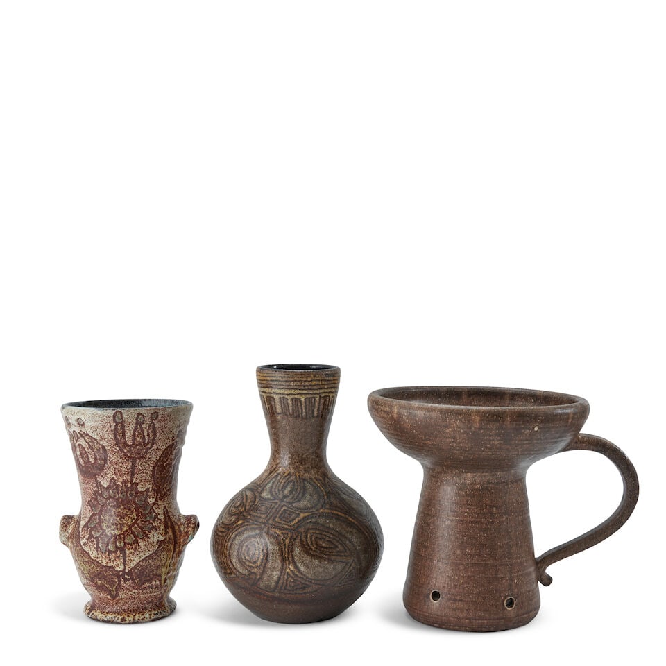 THREE POTERIE D'ACCOLAY ITEMS Accolay, France, c. 1960, glazed ceramic, all with marks 'Accolay,... (1 of 2)