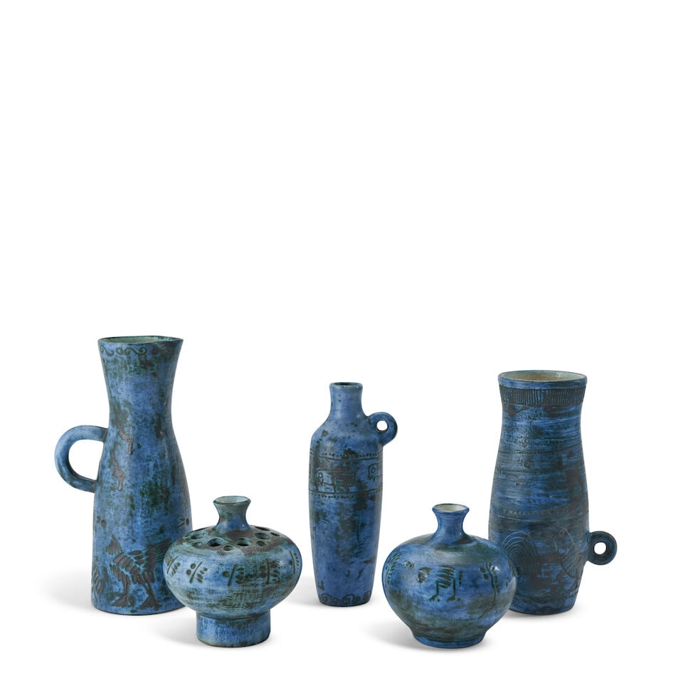 FIVE JACQUES BLIN (1920-1995) VESSELS France, c, 1980, glazed earthenware, all with incised mark... (1 of 2)