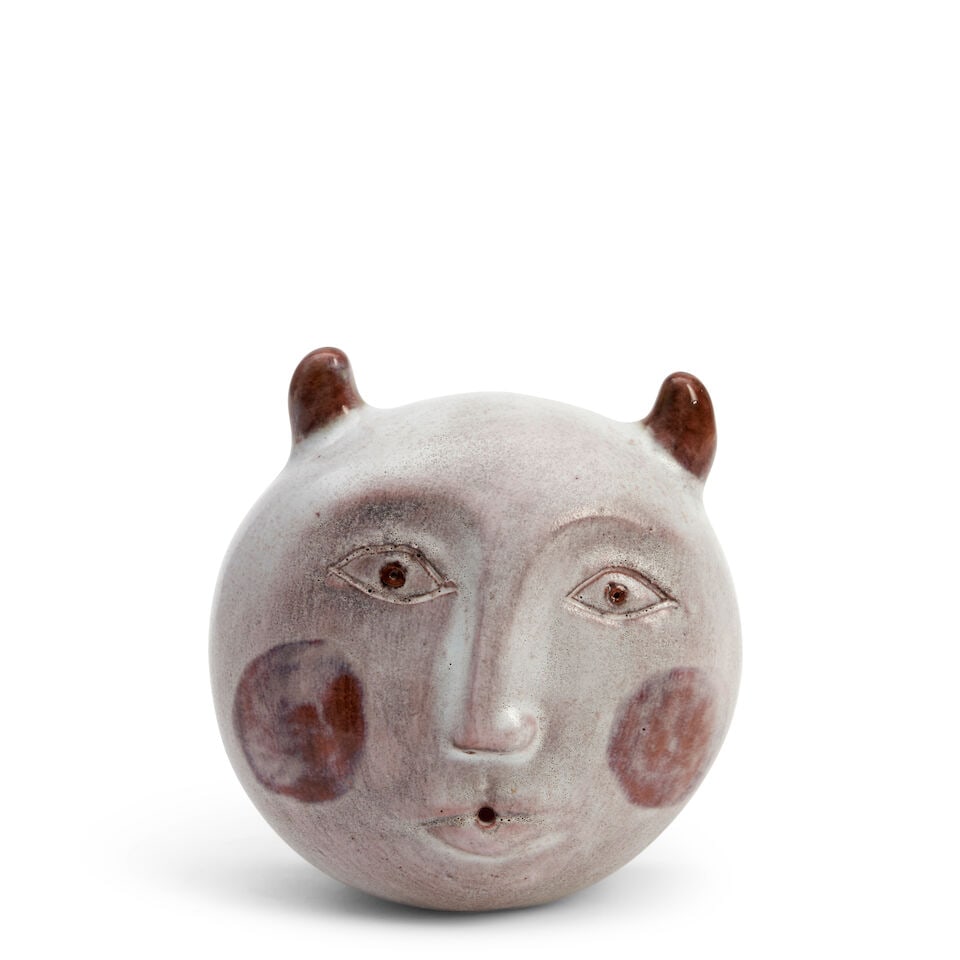 ROBERT (1930-2008) AND JEAN (1930-2015) CLOUTIER MASK France, c. 1960, glazed terracotta, incise...: ROBERT (1930-2008) AND JEAN (1930-2015) CLOUTIER MASK France, c. 1960, glazed terracotta, incised 'Cloutier France,' ht. 5 3/8 in. Footnotes: Private Collection, St. Louis, Missouri. For further infor