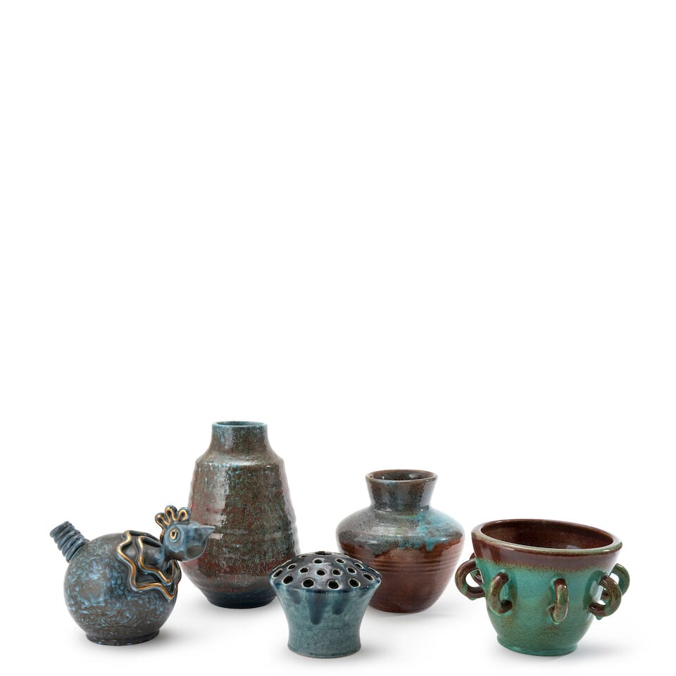 FIVE ACCOLAY VESSELS Accolay, France, c. 1960, glazed stoneware, all with incised or impressed m... (1 of 1)