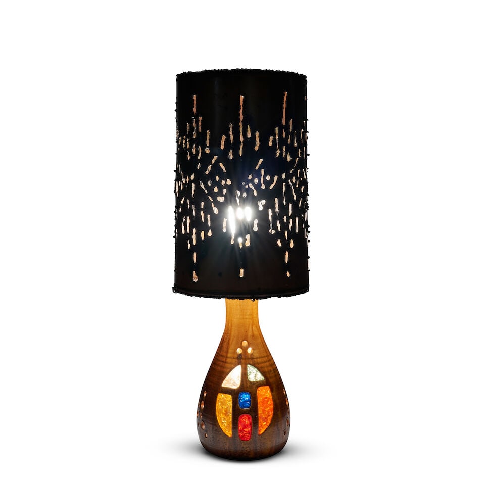 POTERIE D'ACCOLAY TABLE LAMP Accolay, France, c. 1960, glazed ceramic, glass, steel and brass fi... - 2