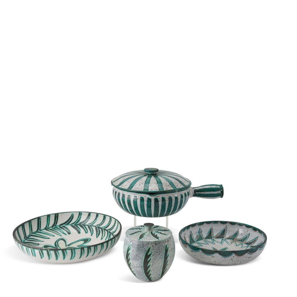FOUR CHARLES VOLTZ (1923-1997) TABLEWARE ITEMS Vallauris, c. 1955, incised and glazed ceramic, a... (1 of 2)