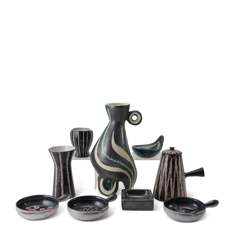 NINE CHARLES VOLTZ (1923-1997) CERAMIC ITEMS Vallauris, France, c. 1960, glazed ceramic, all wit... (1 of 3)