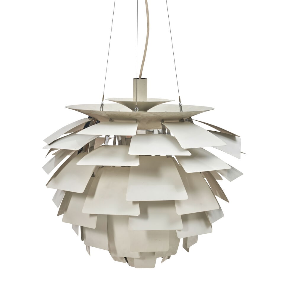 POUL HENNINGSEN (1894-1967) FOR LOUIS POULSEN 'PH ARTICHOKE' LAMP Denmark, designed 1958, produc...: POUL HENNINGSEN (1894-1967) FOR LOUIS POULSEN 'PH ARTICHOKE' LAMP Denmark, designed 1958, produced 1960s, enameled steel, stainless steel, steel cables, single socket, hardwired, maker's decal 'Louis