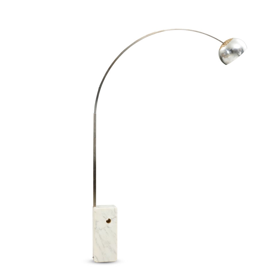 ACHILLE (1918-2002) & PIER GIACOMO CASTIGLIONI (1913-1968) FOR FLOS 'ARCO' FLOOR LAMP Italy, des...: ACHILLE (1918-2002) & PIER GIACOMO CASTIGLIONI (1913-1968) FOR FLOS 'ARCO' FLOOR LAMP Italy, designed 1962, Carrara marble, aluminum, stainless steel, single socket, unmarked, as shown ht. 83 in. For