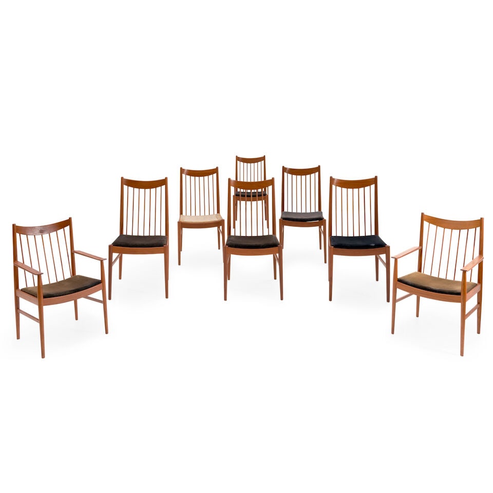 EIGHT ARNE VODDER (1926-2009) FOR SIBAST MODEL 422 DINING CHAIRS Denmark, c. 1960, teak, upholst... (1 of 3)