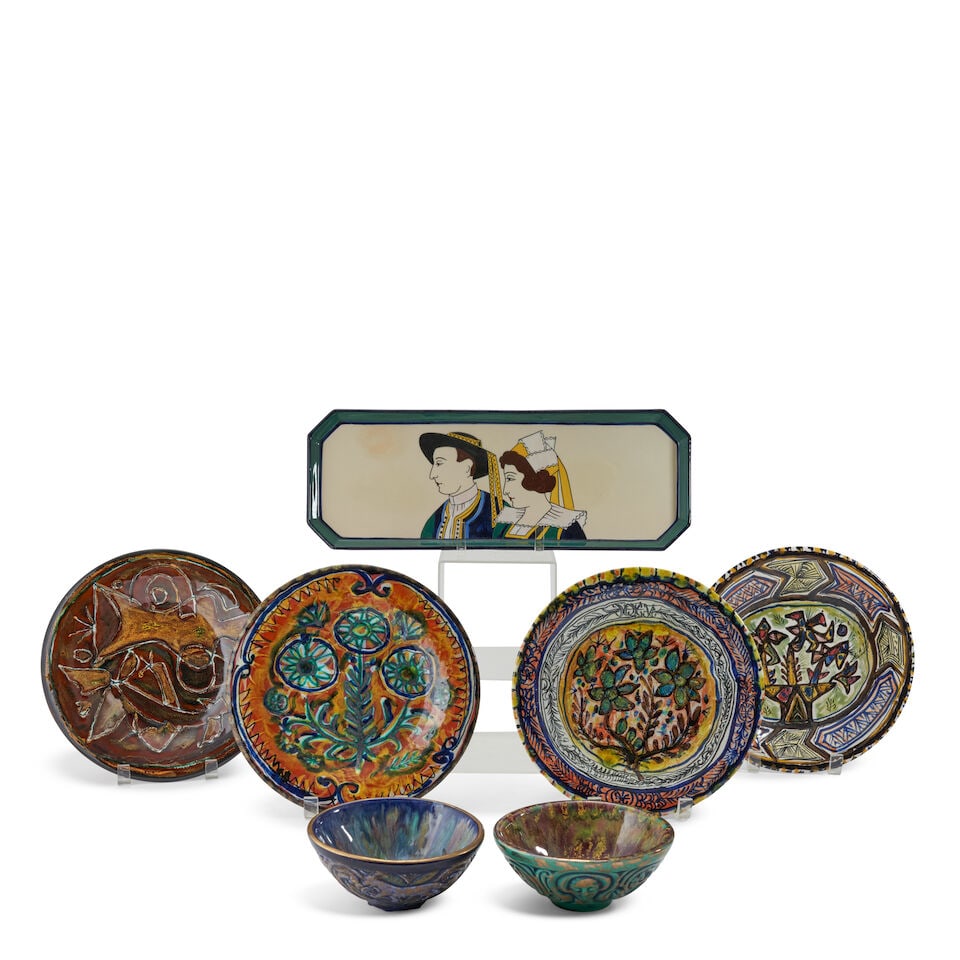 SEVEN PIECES OF QUIMPER TABLEWARES Quimper, France, c. 1955, glazed ceramic, two bowls, Rene Qui... (1 of 1)