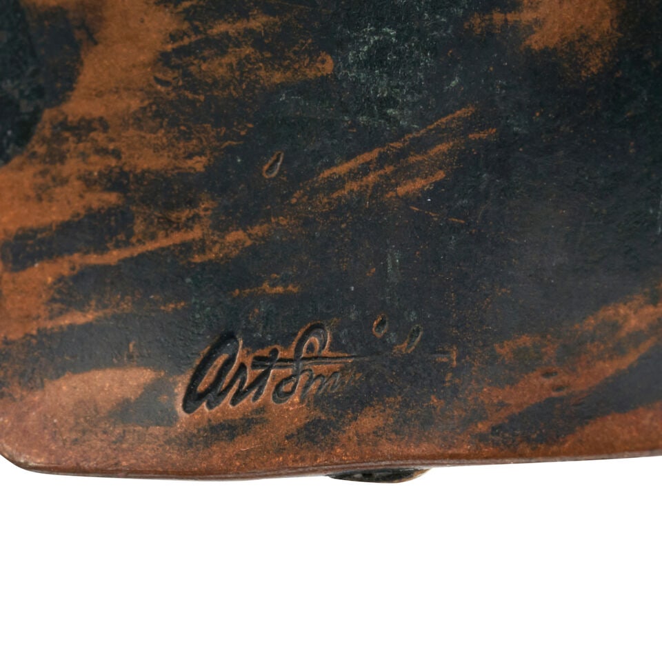 ART SMITH (1917-1982) COPPER AND BRASS CUFF BRACELET an open hole cuff in abstract form, signed ... - 3