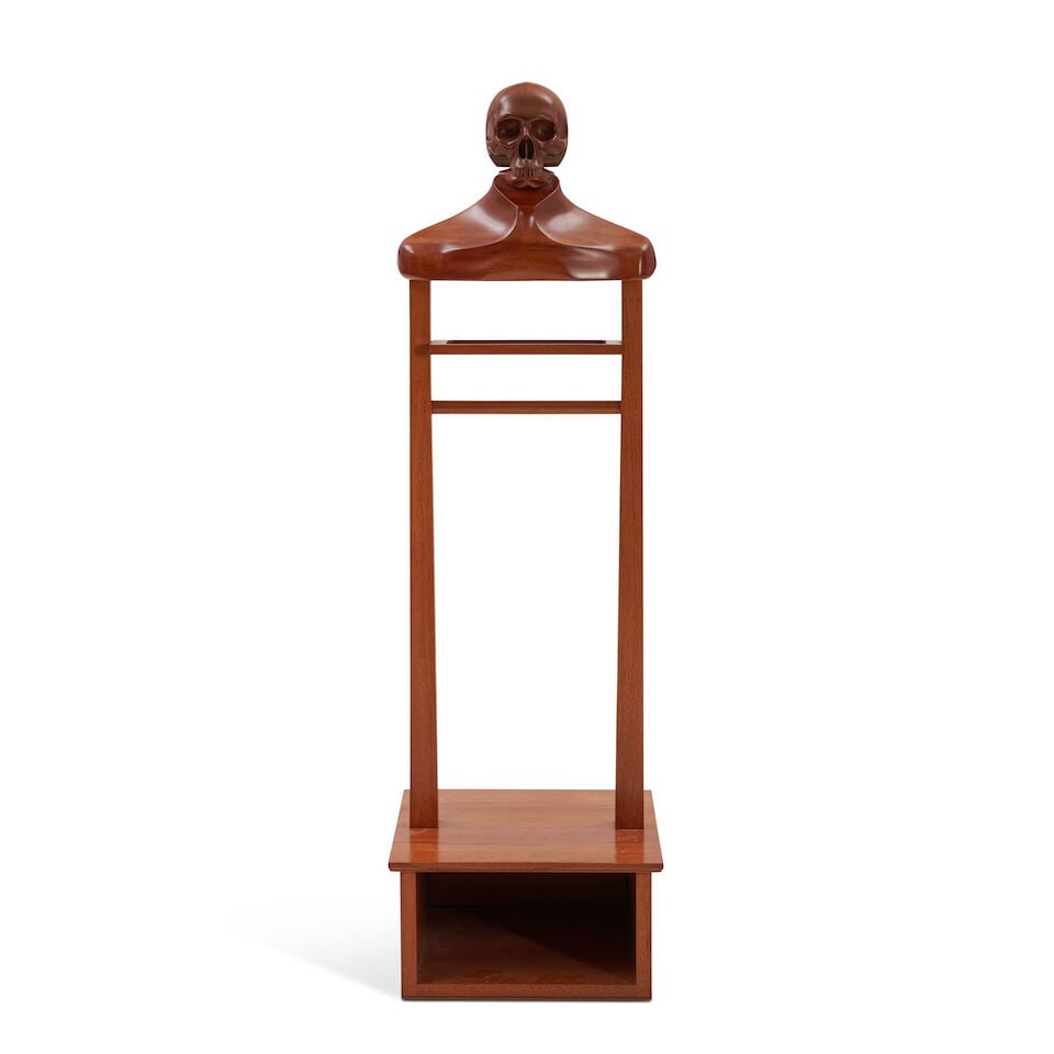 KARV MEMENTO MORI SKULL VALET Salt Lake City, Utah, c. 2015, mahogany, unmarked, ht. 60, base 18... (1 of 4)