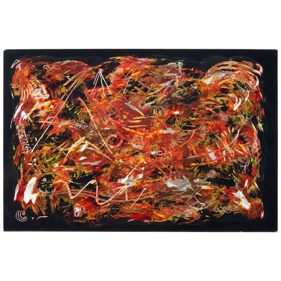 KEVIN BARRETT (B. 1962) ENAMELED METAL PANEL United States, dated 2022, enameled, incised, and g... (1 of 3)