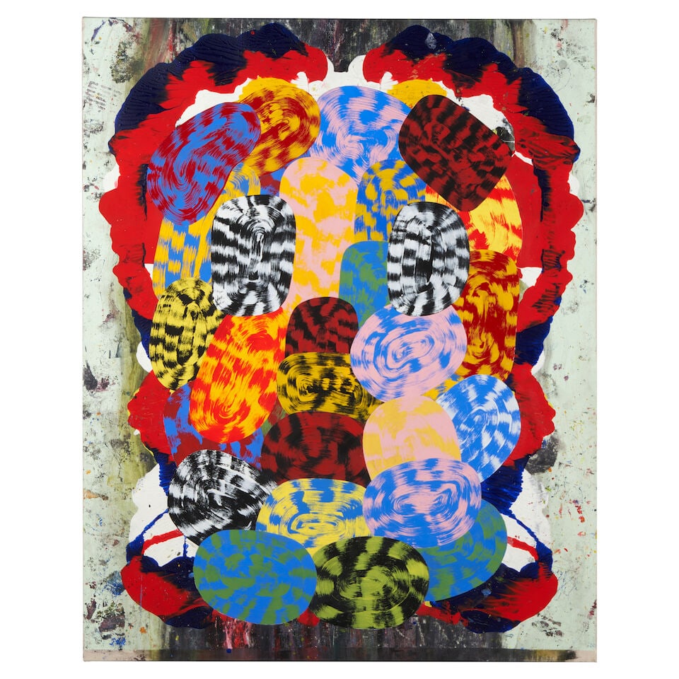 JOSH JEFFERSON (B. 1977) 'JERRY BEAR' Massachusetts, dated 2017, acrylic and flashe with applied...: JOSH JEFFERSON (B. 1977) 'JERRY BEAR' Massachusetts, dated 2017, acrylic and flashe with applied elements on canvas, signed, titled, and dated on the reverse, 60 x 48 in. For further information on