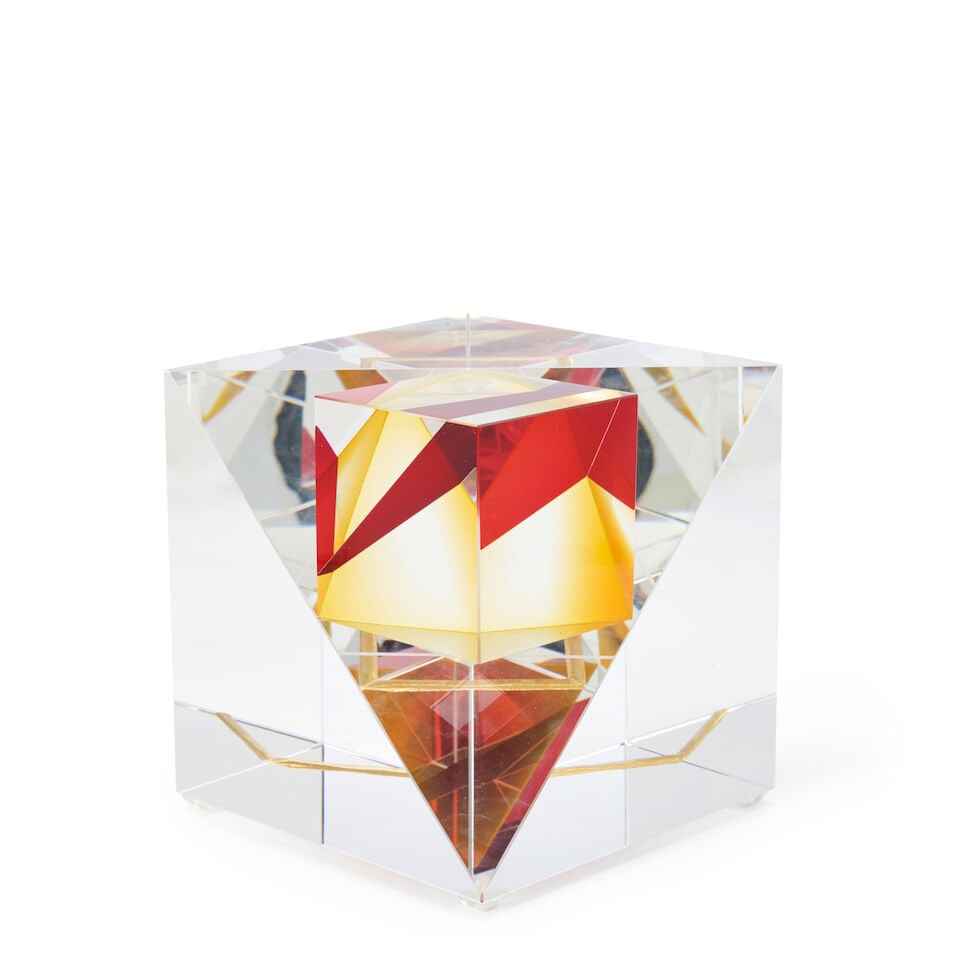 PAVEL NOVAK (B. 1974) OPTICAL GLASS CUBE 21st century, incised signature 'PAVEL NOVAK 1294,' ht.... (1 of 5)