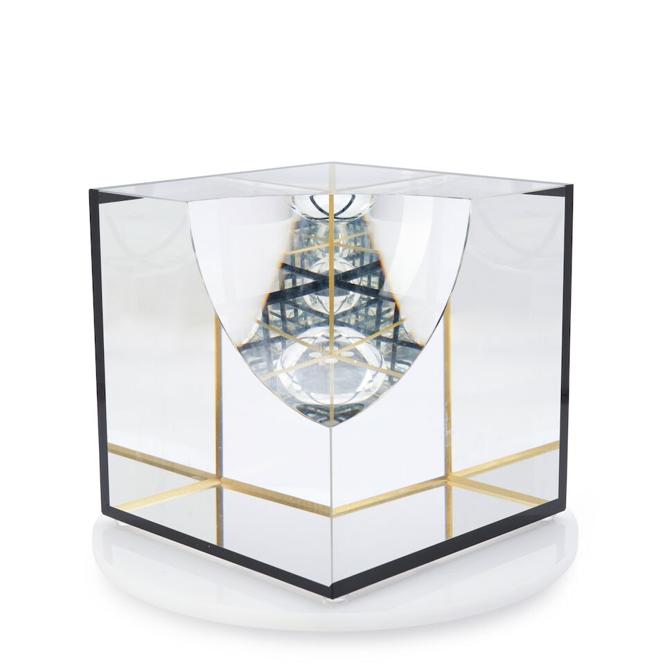 PAVEL NOVAK (B. 1974) OPTICAL GLASS CUBE 21st century, incised signature 'PAVEL NOVAK 1370' ht. ... (1 of 5)