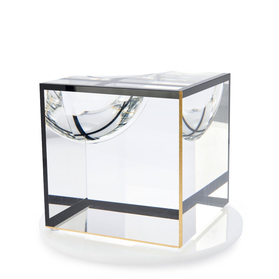PAVEL NOVAK (B. 1974) OPTICAL GLASS CUBE 21st century, incised signature 'PAVEL NOVAK 1370' ht. ... - 2