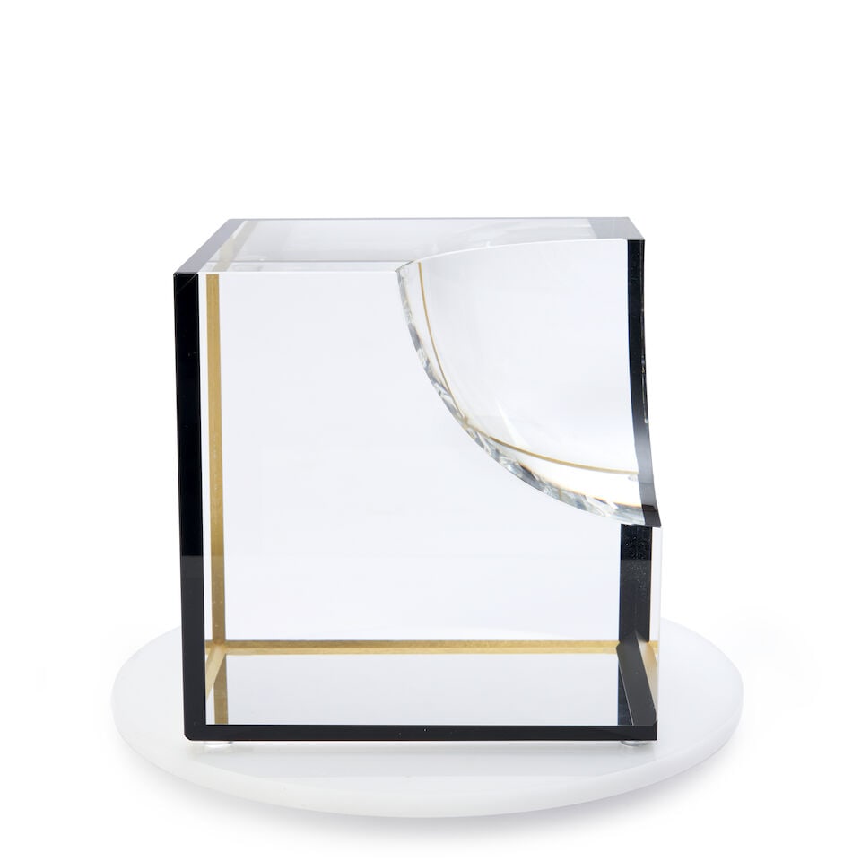 PAVEL NOVAK (B. 1974) OPTICAL GLASS CUBE 21st century, incised signature 'PAVEL NOVAK 1370' ht. ... - 3
