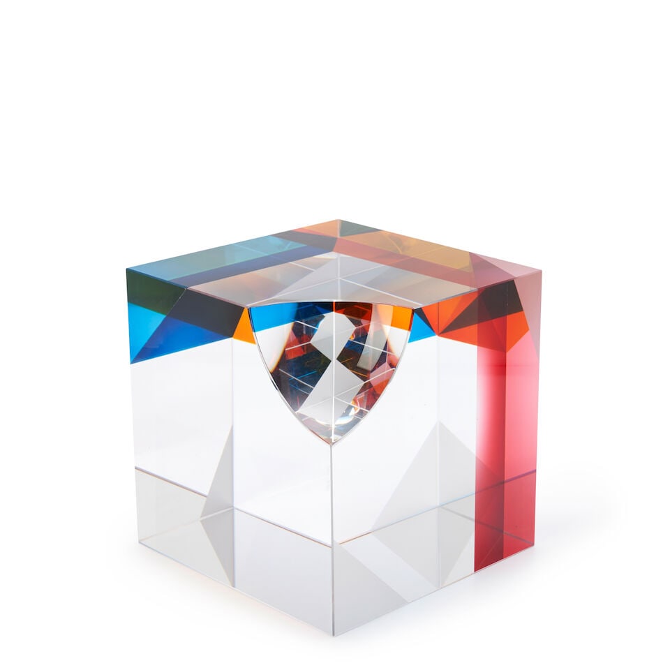 PAVEL NOVAK (B. 1974) OPTICAL GLASS CUBE 21st century, incised signature 'PAVEL NOVAK 1223,' ht.... (1 of 5)