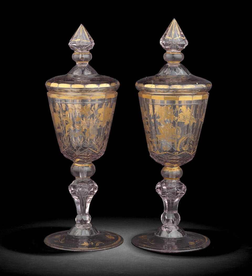 A pair of German cut and gilded baluster goblets and covers, second quarter 18th century (1 of 1)