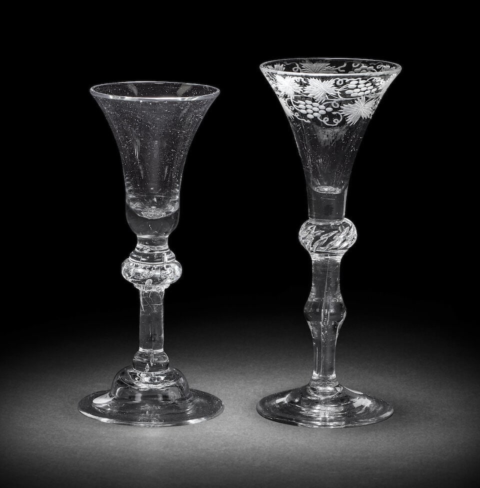 Two good baluster wine glasses, circa 1730-40 (1 of 1)