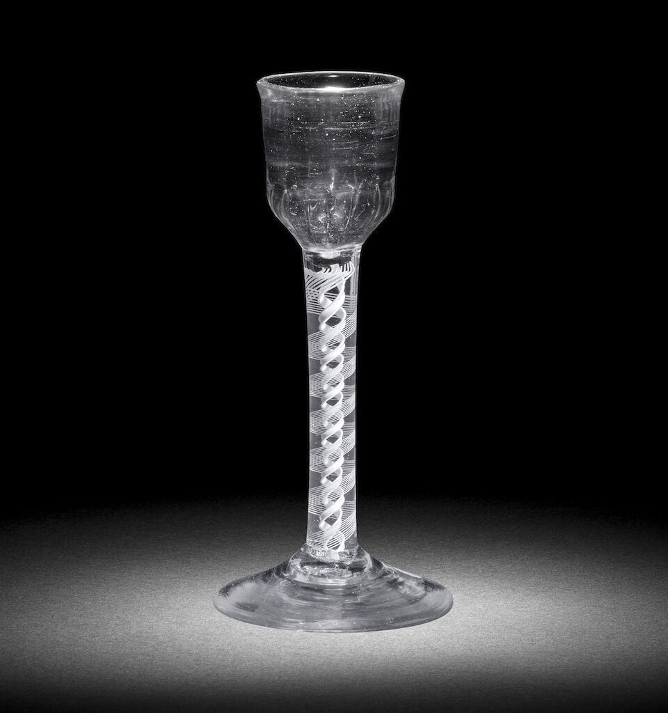 A deceptive opaque twist toastmaster's wine or cordial glass, circa 1760 (1 of 1)