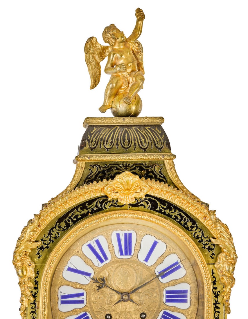 An impressive French gilt bronze and cut brass inlaid tortoiseshell 'Boulle' bracket clock In th... - 2