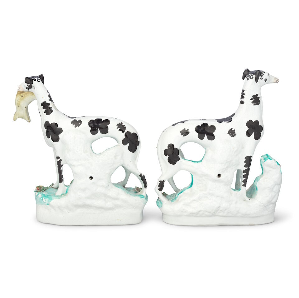 A pair of Staffordshire models of 'Disraeli' greyhounds, mid-19th century - 2
