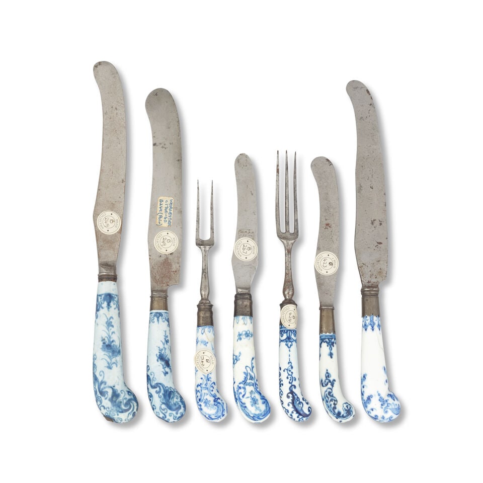 A collection of English porcelain knife and fork hafts, circa 1755-60 - 2