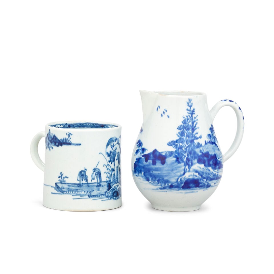 A Vauxhall sparrow beak jug and a coffee can, circa 1755-60 (1 of 2)
