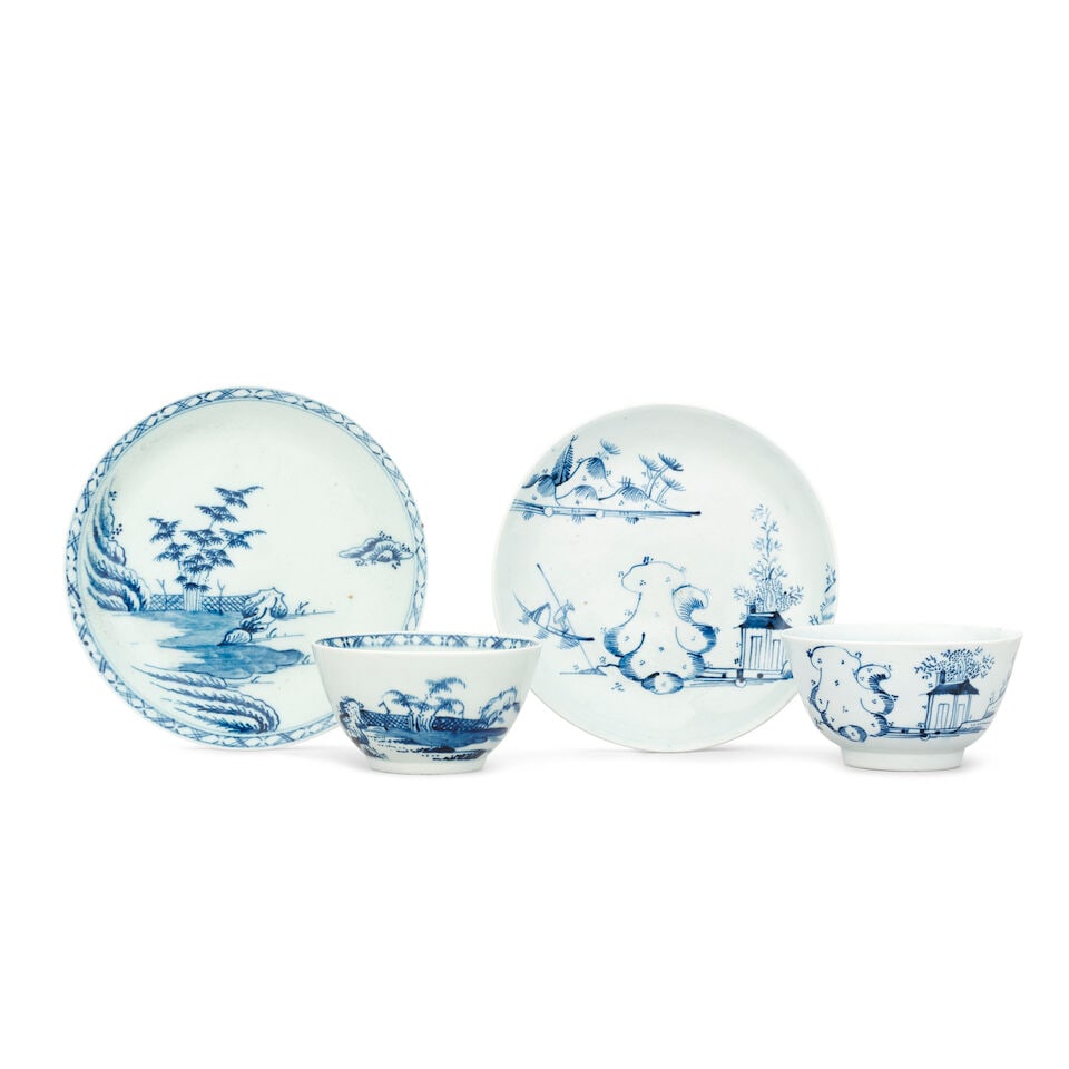 Two Liverpool (Richard Chaffers) coffee cups and two teabowls and saucers, circa 1756-65 - 3