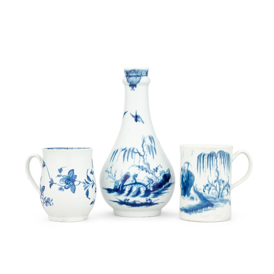 A Worcester guglet and two mugs, circa 1758-68 - 2
