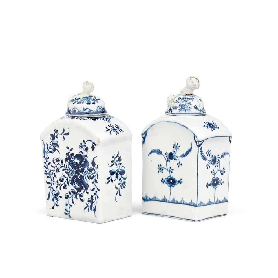 Two Lowestoft tea canisters and covers, circa 1770-80 (1 of 1)
