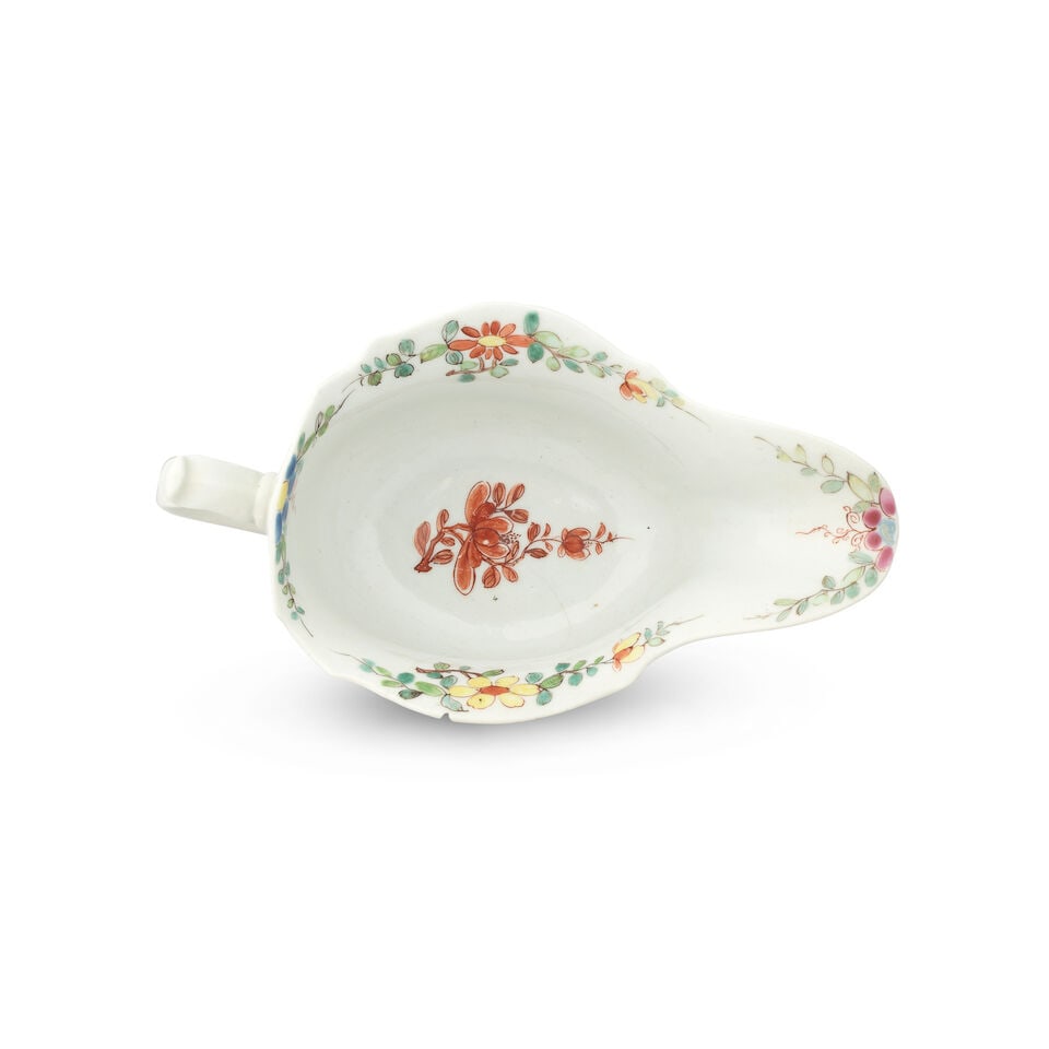 Two Worcester creamboats and a small sauceboat, circa 1753-55 - 2