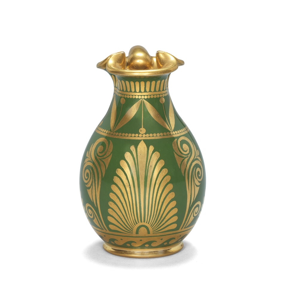 A Sèvres green-ground jug (pot à Créme 'Etrusque Trèfle'), dated 1821 - 2