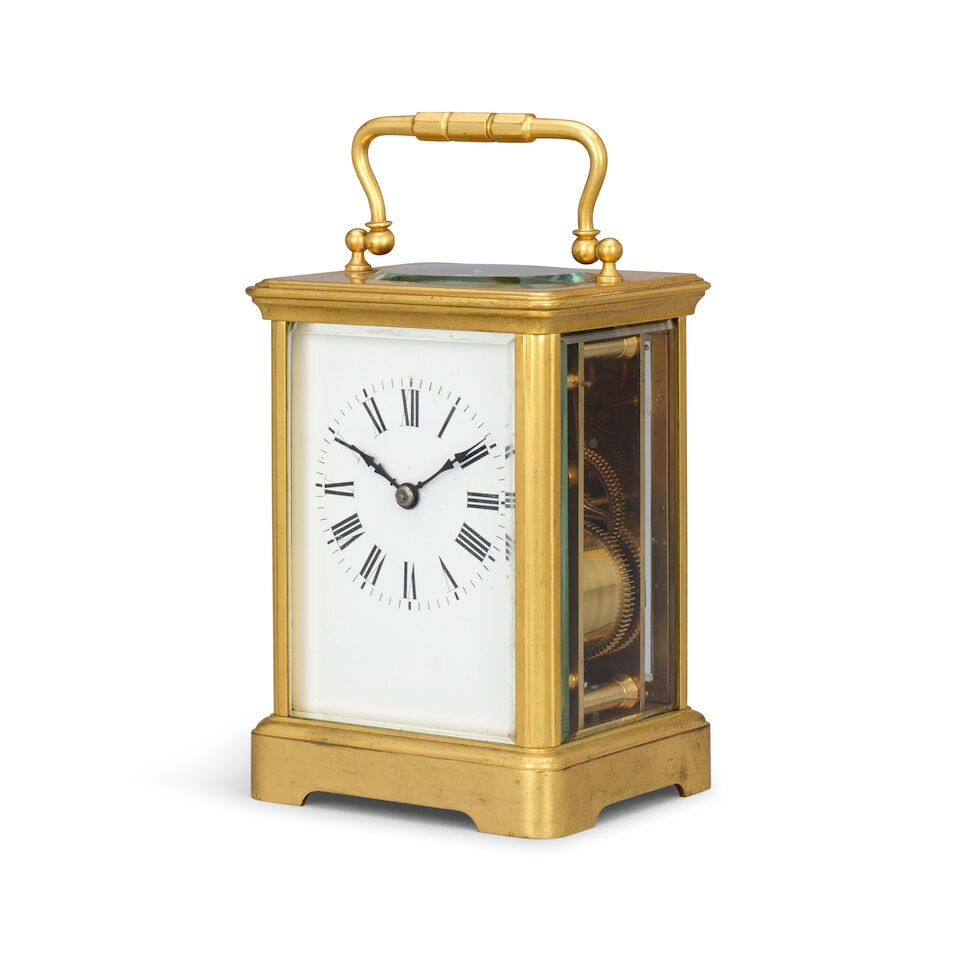 A late 19th century French striking carriage clock with leather travel case - 3