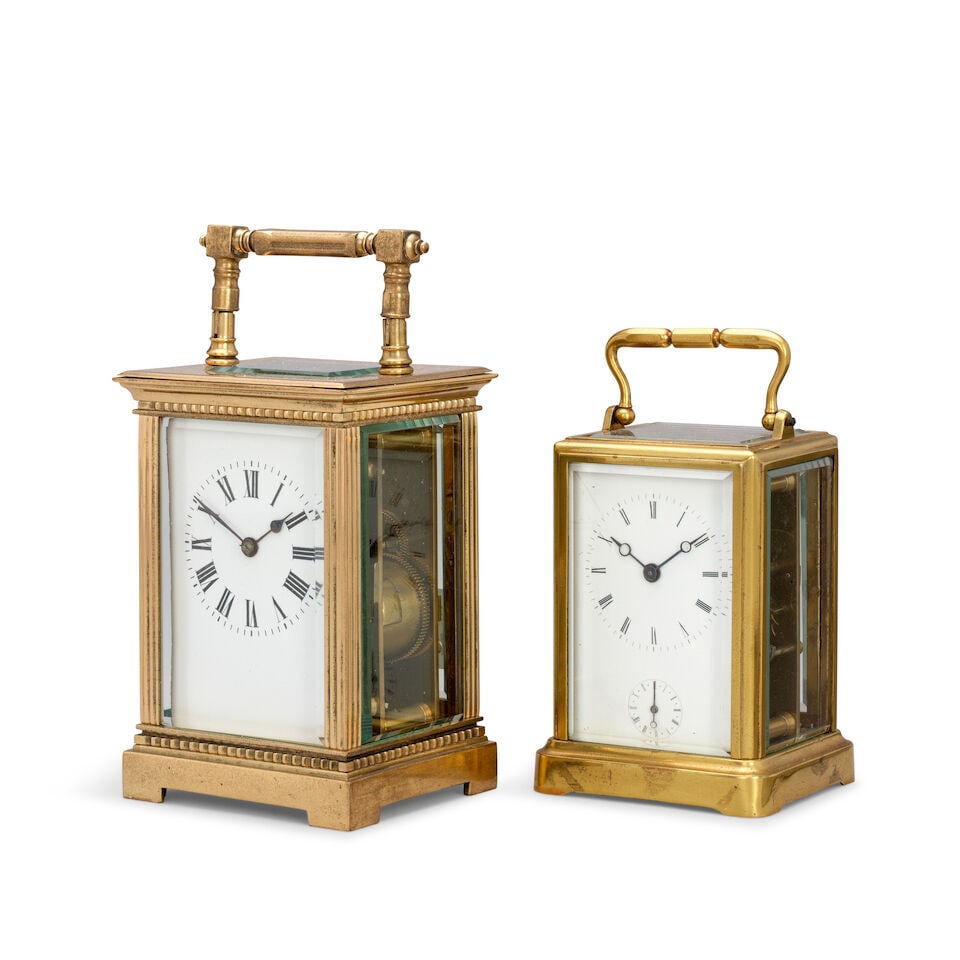 A late 19th century French striking carriage clock and a mid 19th century one piece cased carria... - 2