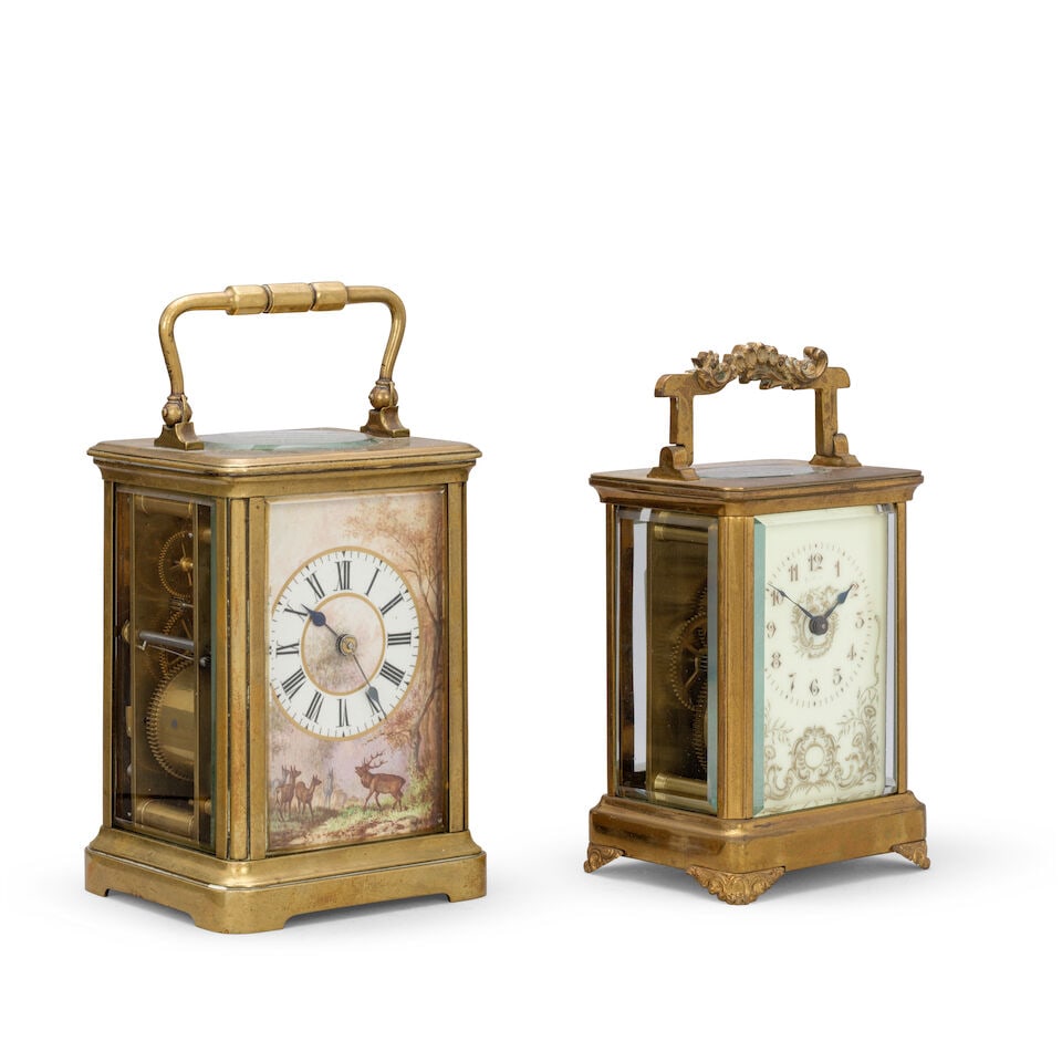 Two early 20th century French carriage clocks with painted dials - 2